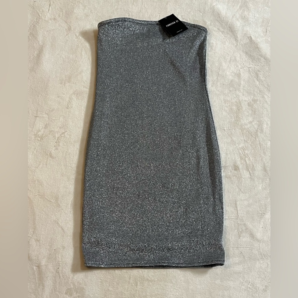 Forever 21 Silver Sparkly Strapless Bodycon Dress Sz Small NWT